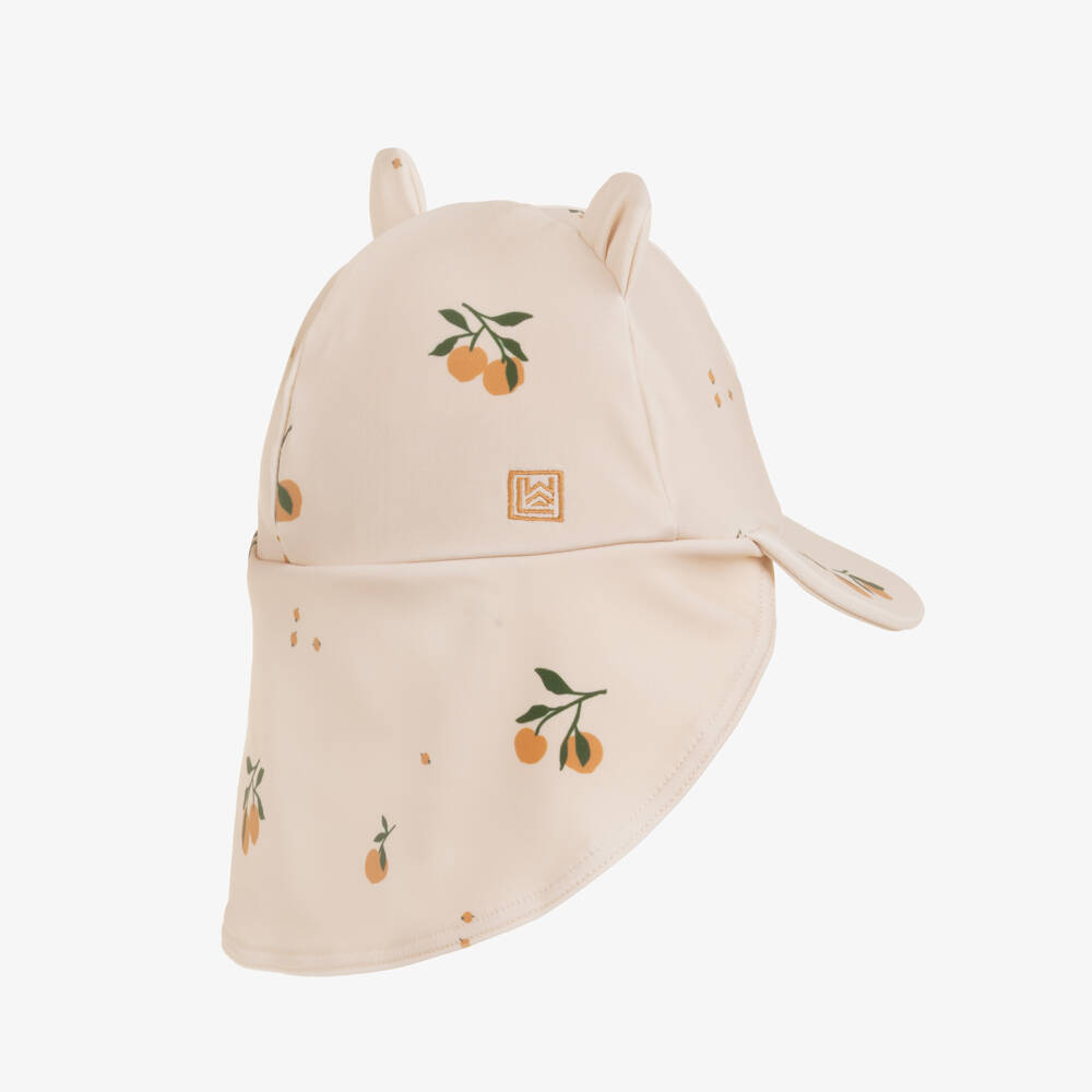 Liewood-Girls Beige Swim Hat with Peach Print (UPF40+) | Childrensalon