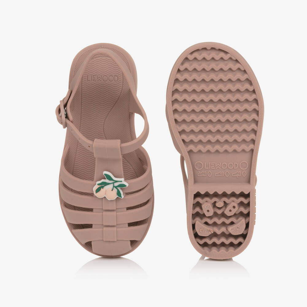 Liewood-Girls Dark Rose Pink Jelly Sandals with Cherry Motifs | Childrensalon