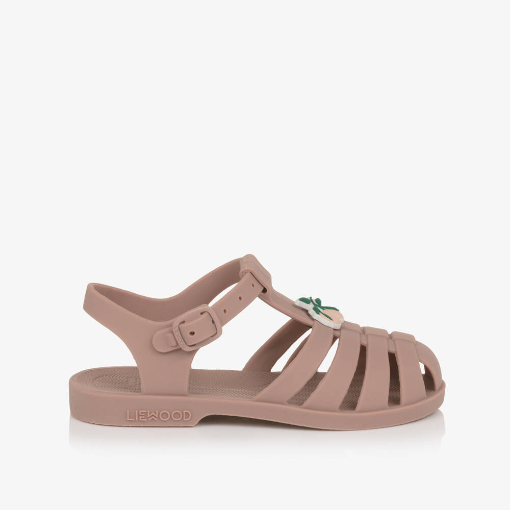 Liewood-Girls Dark Rose Pink Jelly Sandals with Cherry Motifs | Childrensalon