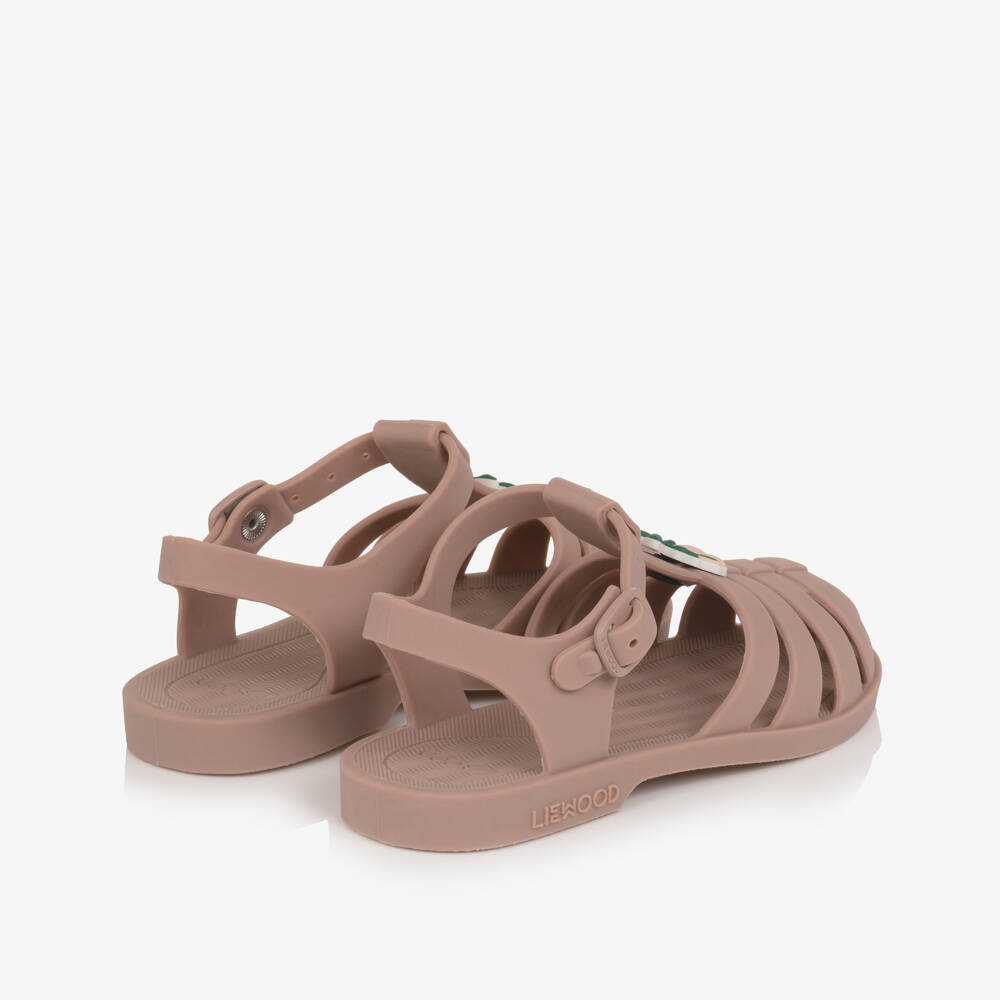 Liewood-Girls Dark Rose Pink Jelly Sandals with Cherry Motifs | Childrensalon