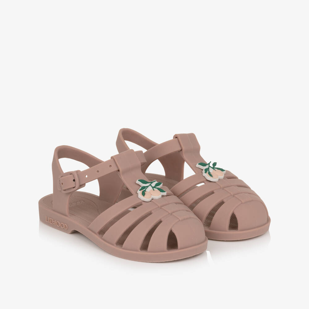 Liewood-Girls Dark Rose Pink Jelly Sandals with Cherry Motifs | Childrensalon