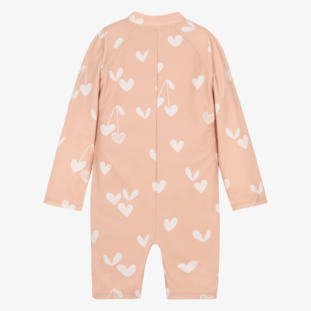Liewood-Girls Dusky Pink Heart Print Sun Suit (UPF40+) | Childrensalon