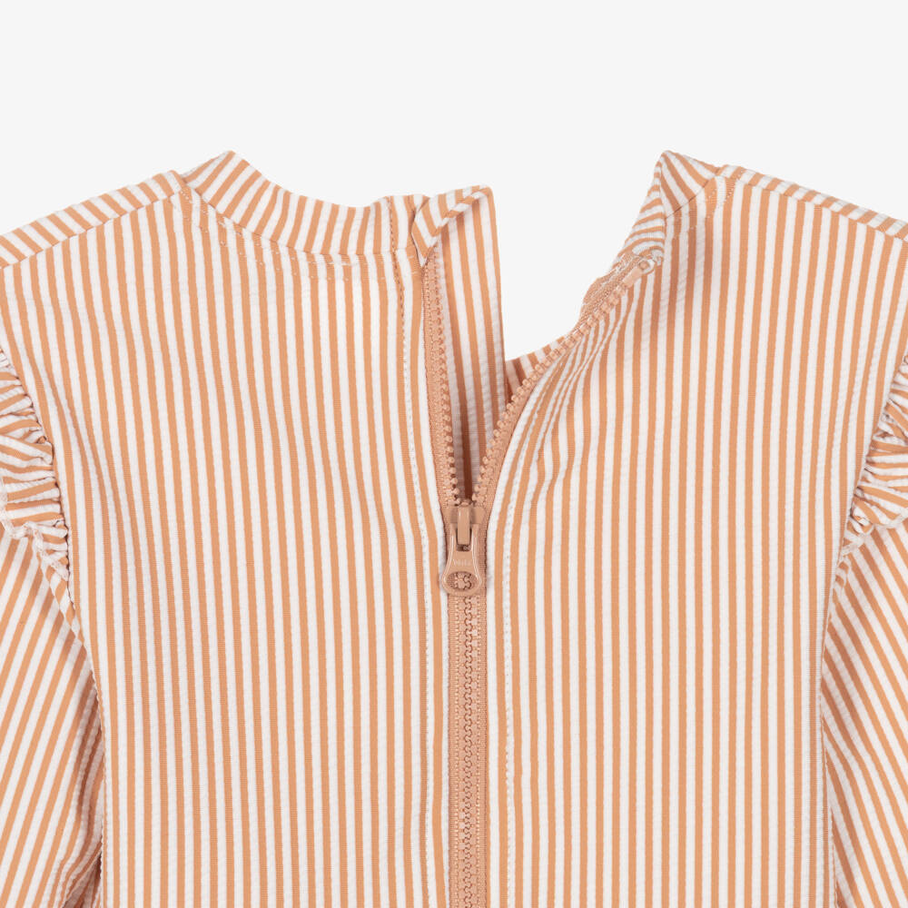 Liewood-Girls Dusky Pink Stripe Long Sleeve Swimsuit | Childrensalon