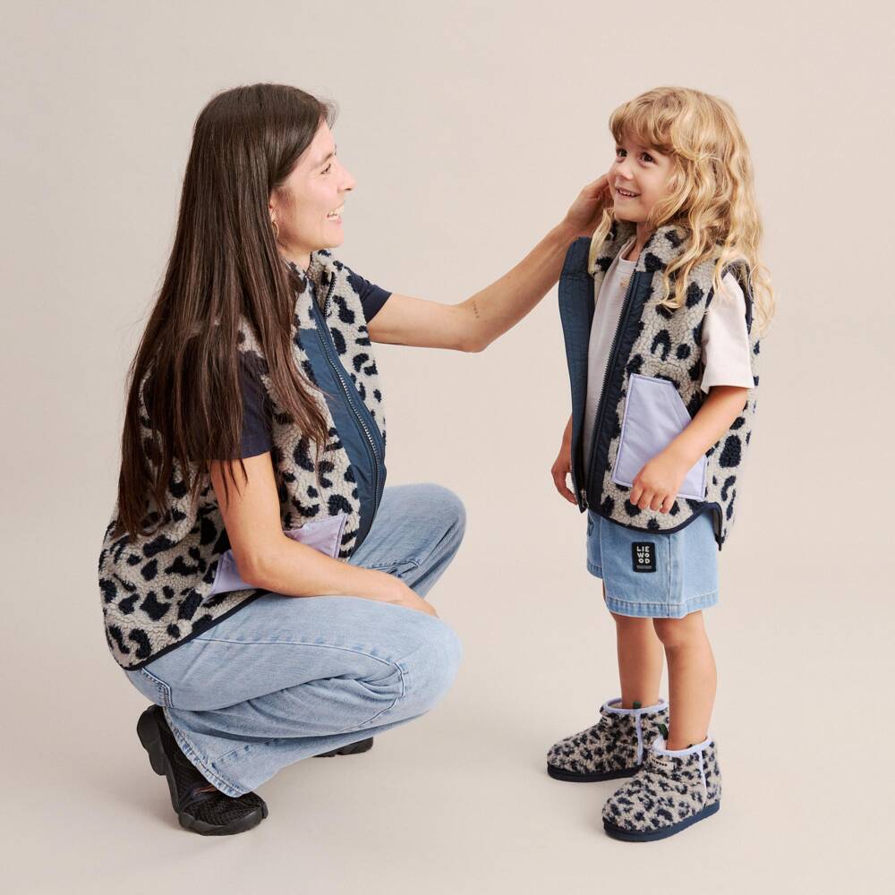 Liewood-Girls Grey Leopard Print Teddy Fleece Boots | Childrensalon