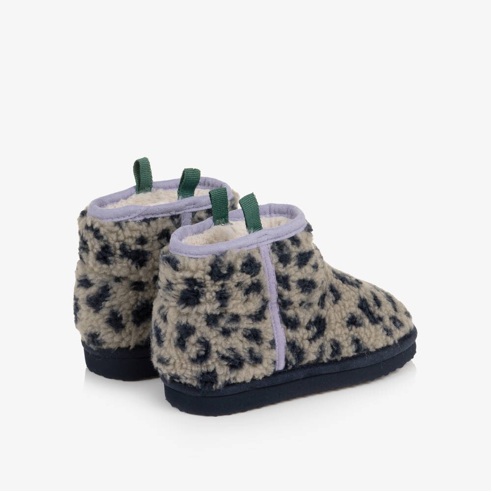 Liewood-Girls Grey Leopard Print Teddy Fleece Boots | Childrensalon