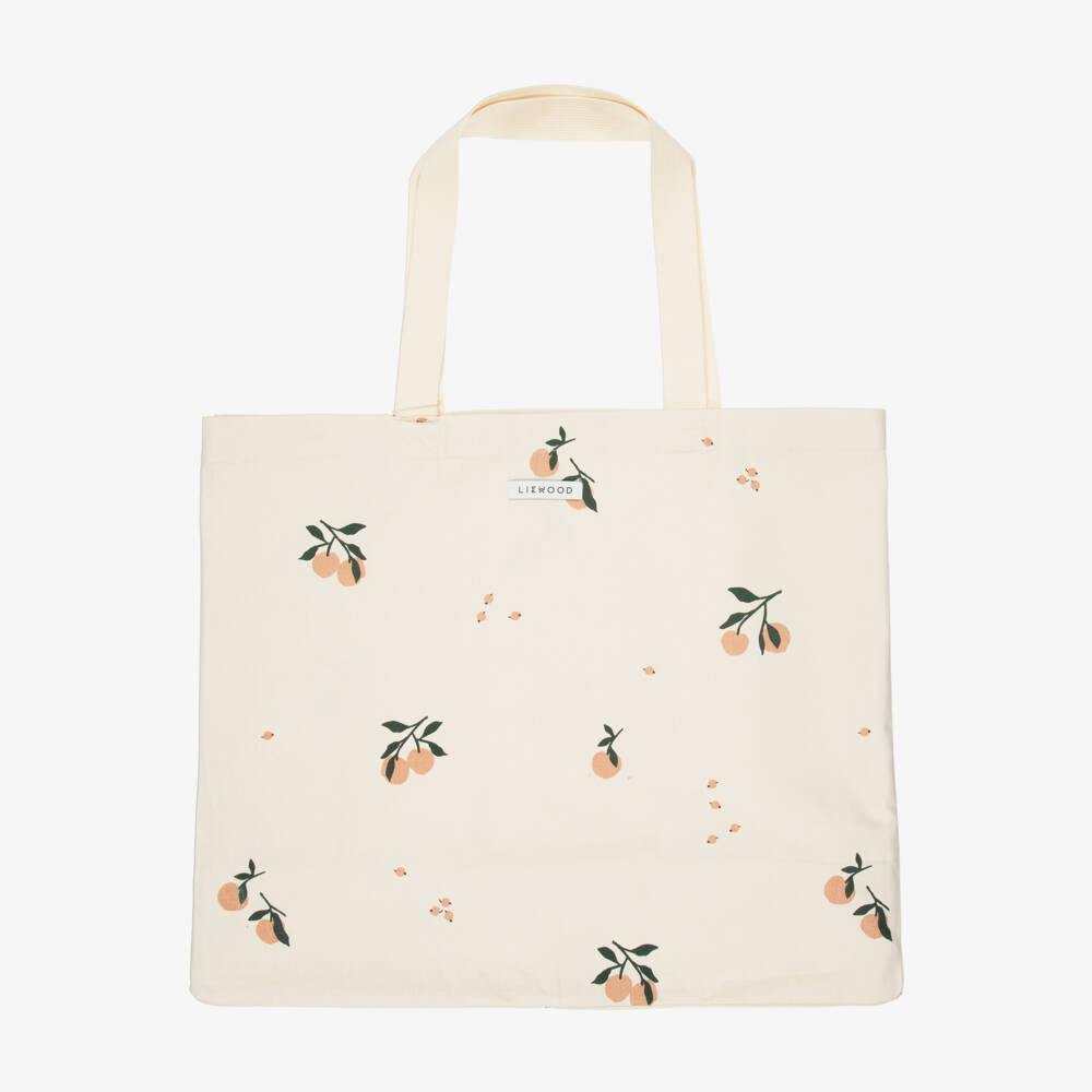 Liewood-Girls Ivory Organic Cotton Peach Print Tote Bag (54cm) | Childrensalon