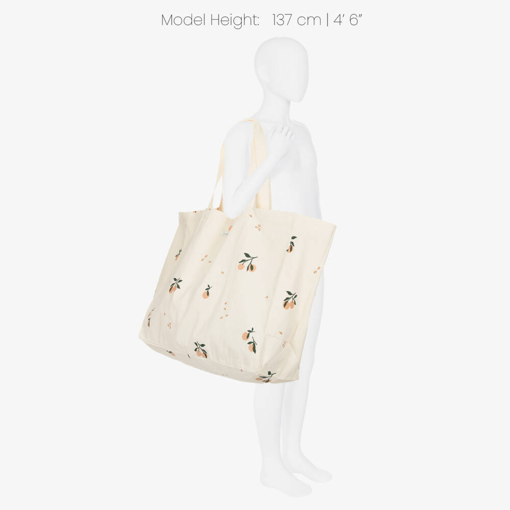 Liewood-Girls Ivory Organic Cotton Peach Print Tote Bag (54cm) | Childrensalon