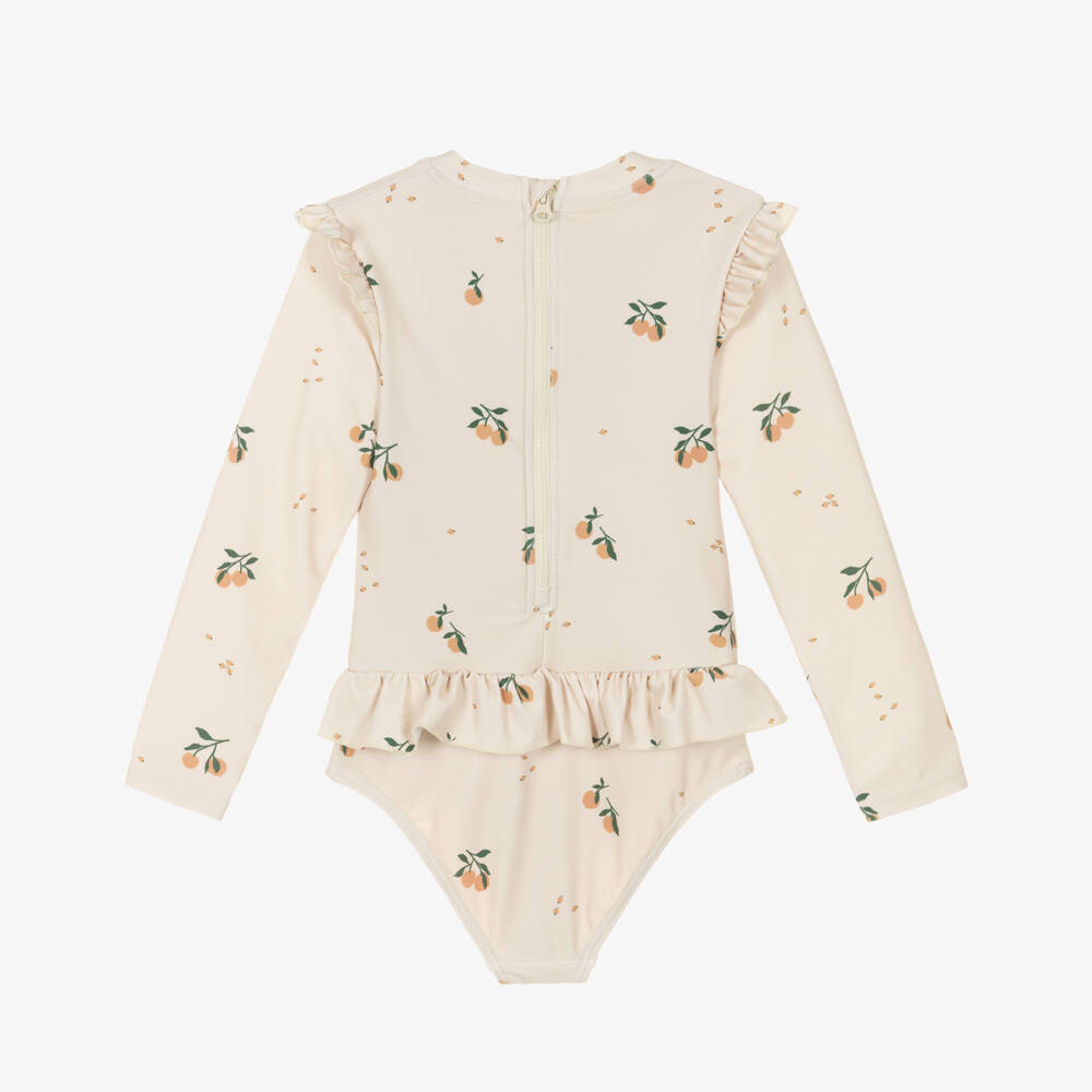 Liewood-Girls Ivory Swimsuit with Peach Print | Childrensalon