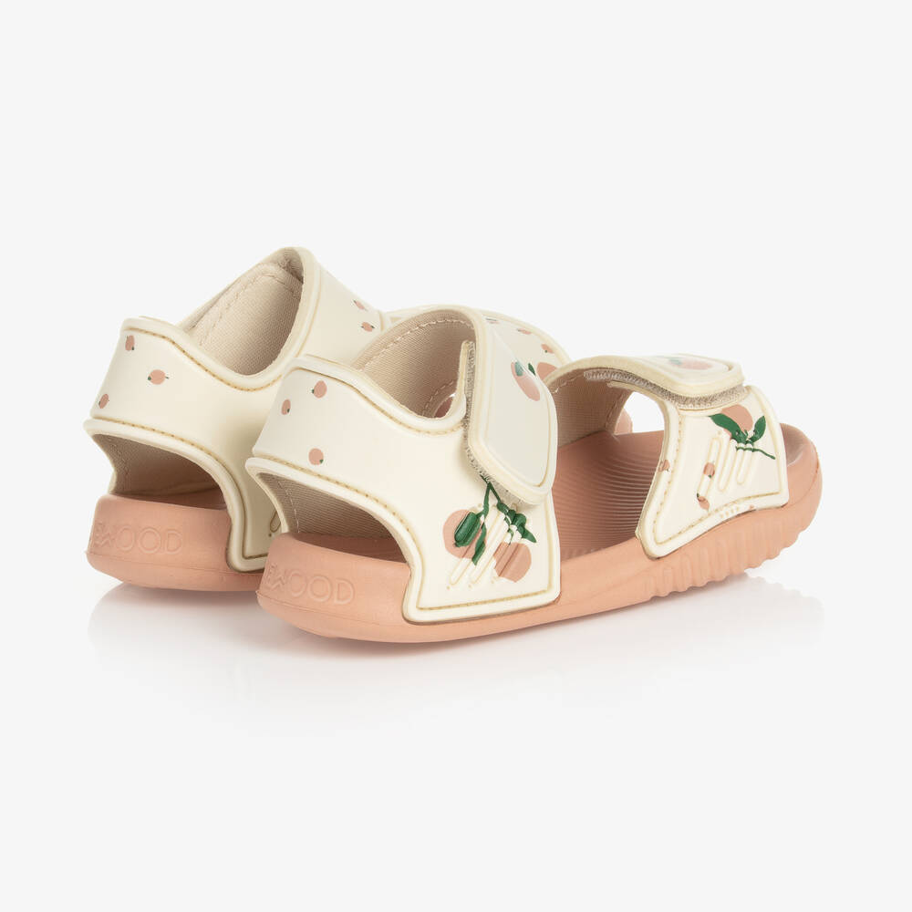 Liewood- Girls Ivory Velcro Peach Sandals | Childrensalon
