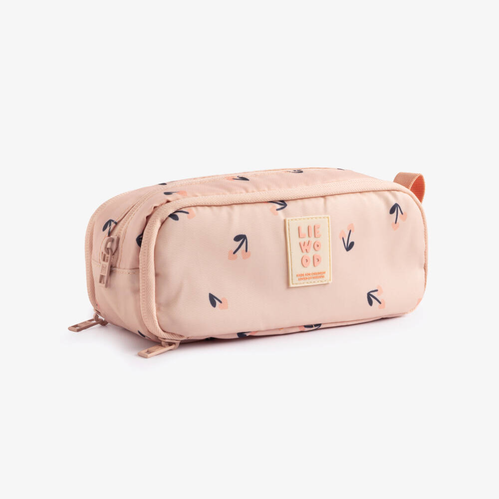 Liewood-Girls Pale Pink Cherry Print Pencil Case (21cm) | Childrensalon