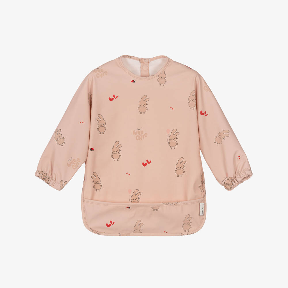 Liewood-Girls Pink Bunny Print Apron Bib | Childrensalon