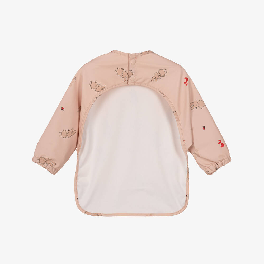 Liewood-Girls Pink Bunny Print Apron Bib | Childrensalon