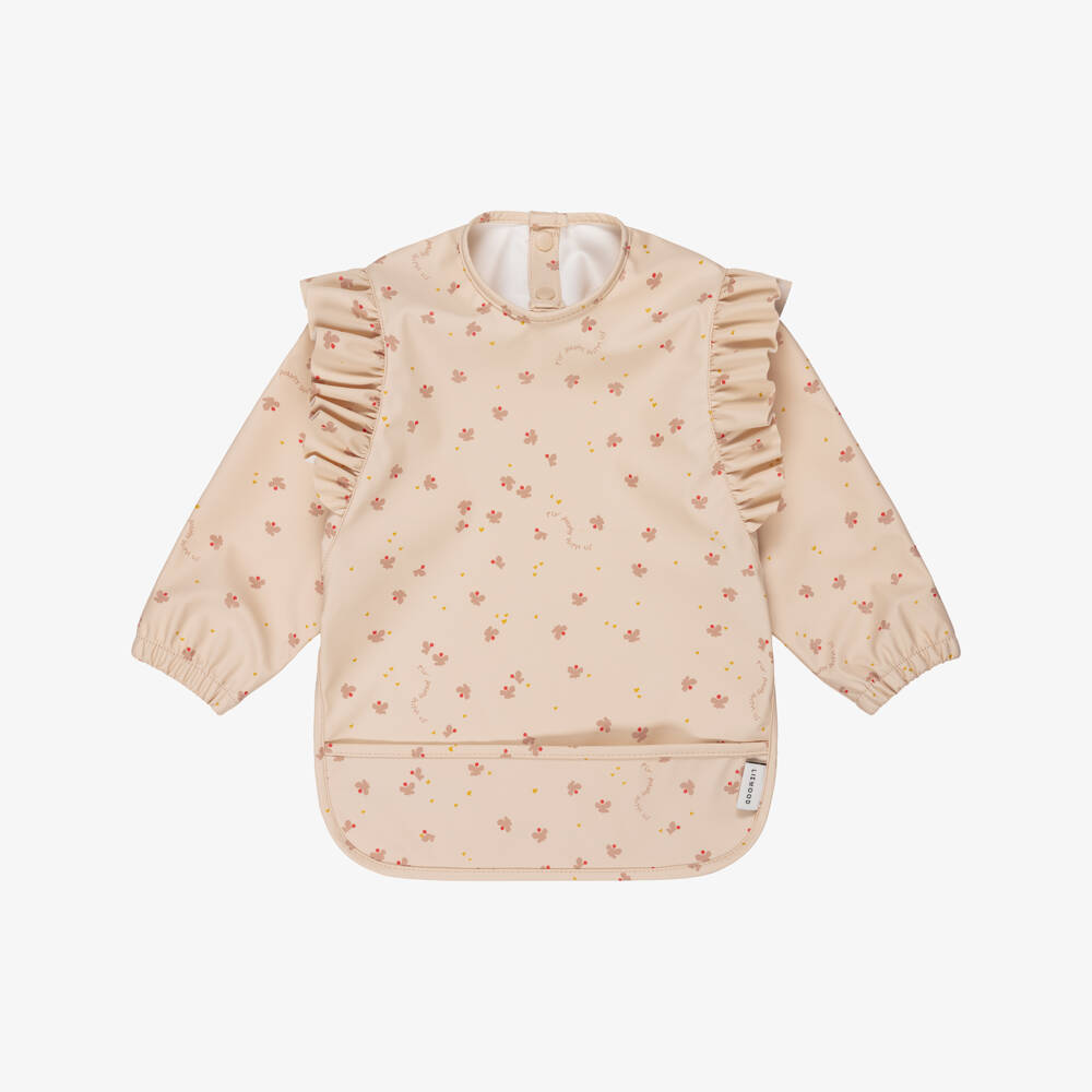 Liewood-Girls Pink Butterfly Apron Bib with Ruffles | Childrensalon