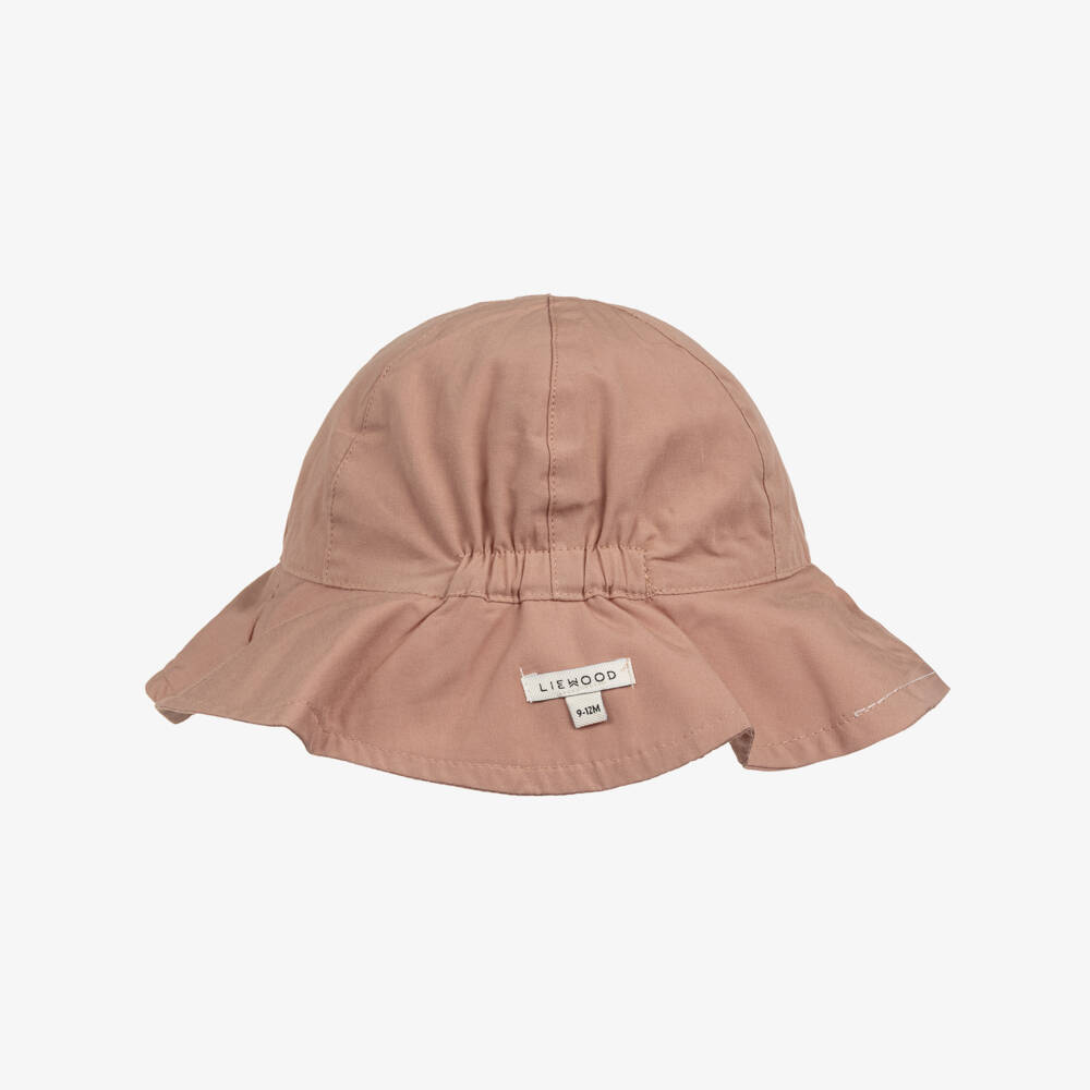 Liewood-Girls Pink Cotton Heart Print Reversible Sun Hat | Childrensalon