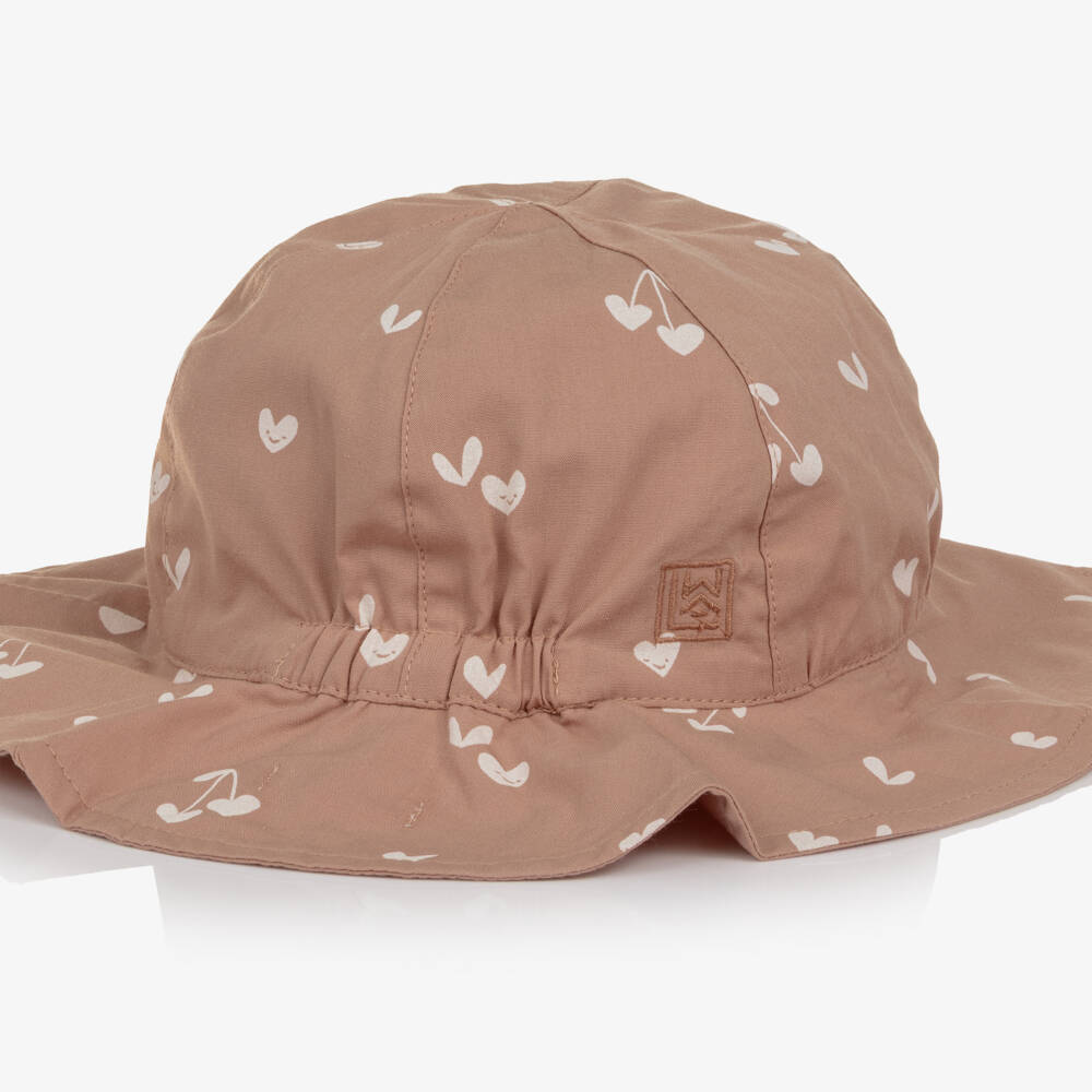 Liewood-Girls Pink Cotton Heart Print Reversible Sun Hat | Childrensalon