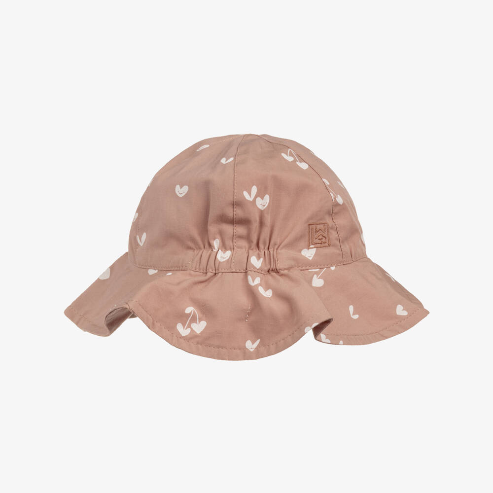 Liewood-Girls Pink Cotton Heart Print Reversible Sun Hat | Childrensalon