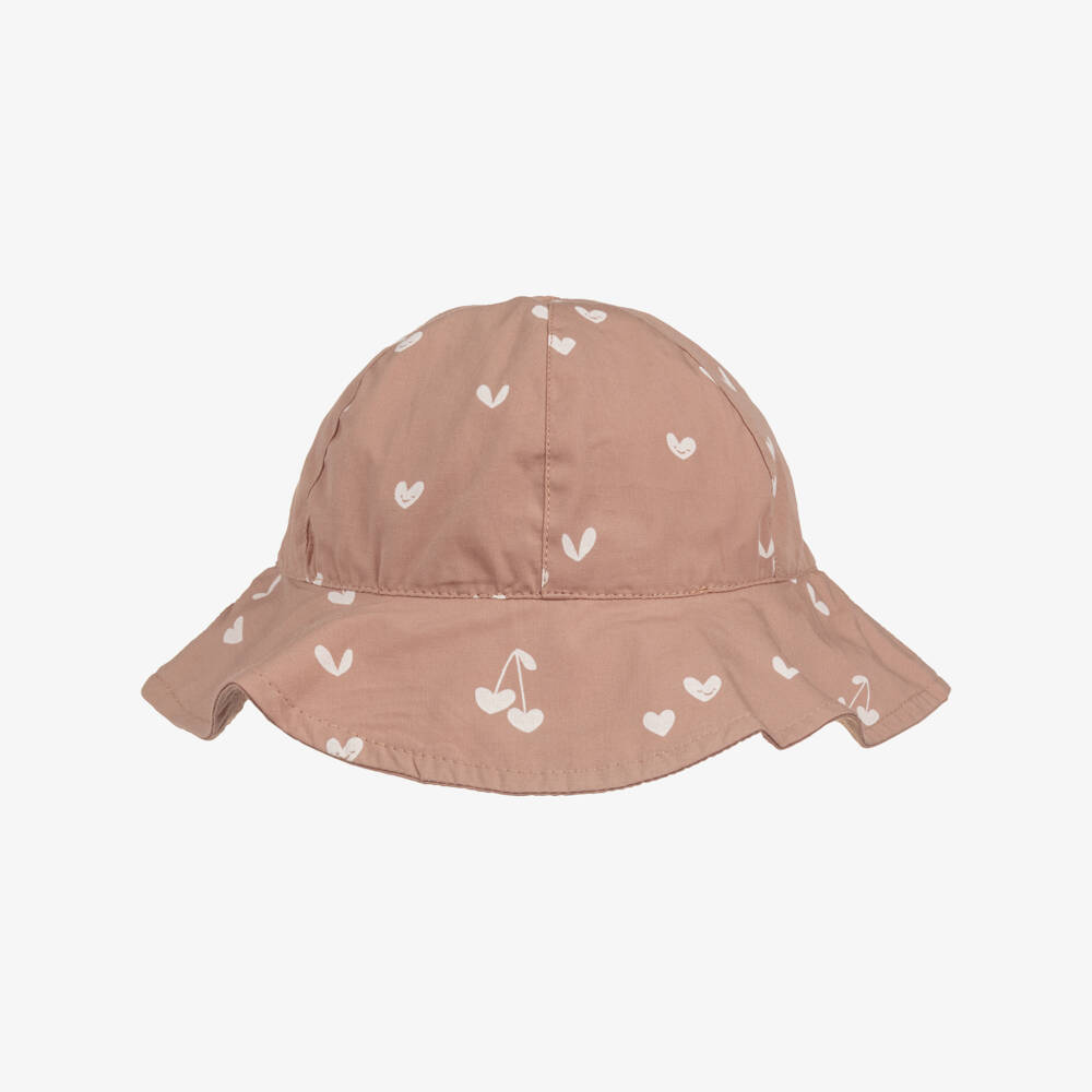 Liewood-Girls Pink Cotton Heart Print Reversible Sun Hat | Childrensalon