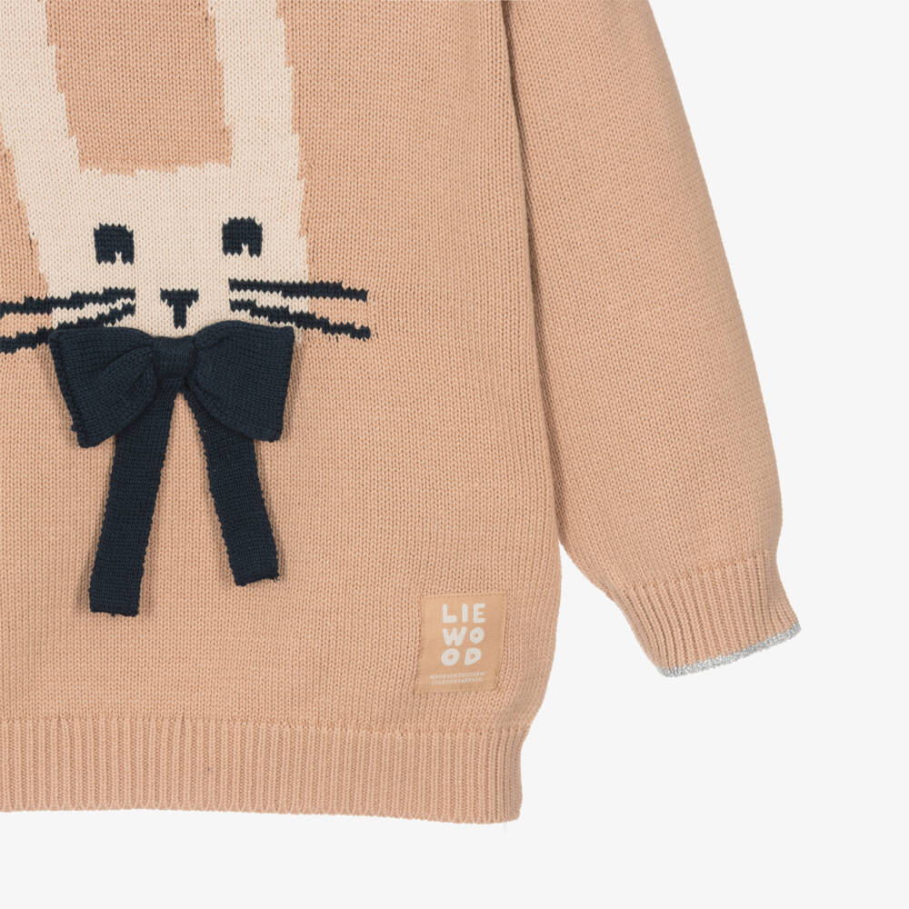 Liewood-Girls Pink Cotton Knit Rabbit Sweater | Childrensalon