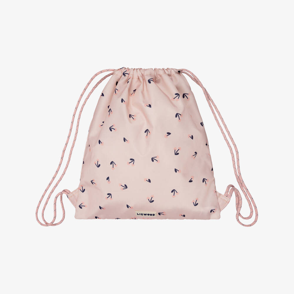 Liewood-Girls Pink Drawstring Backpack with Cherry Print (36cm) | Childrensalon