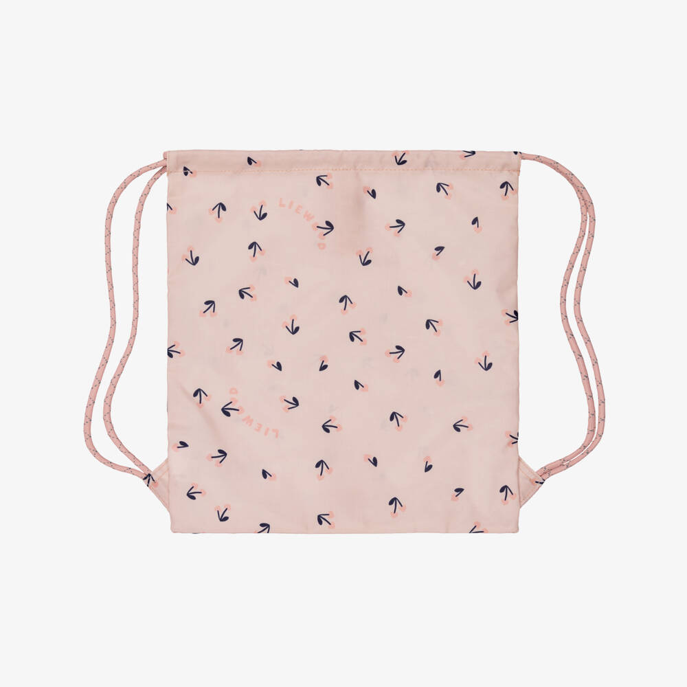 Liewood-Girls Pink Drawstring Backpack with Cherry Print (36cm) | Childrensalon