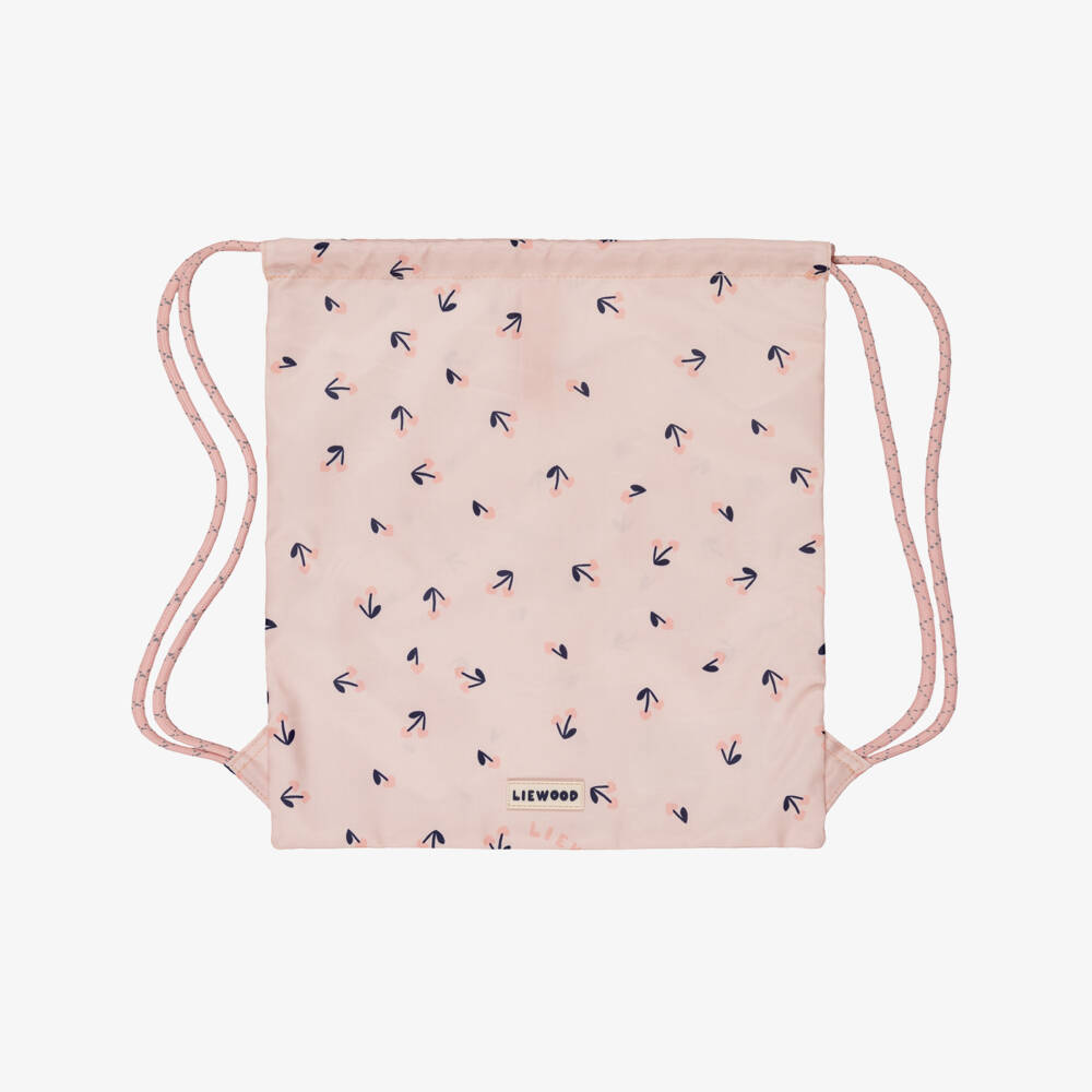 Liewood-Girls Pink Drawstring Backpack with Cherry Print (36cm) | Childrensalon