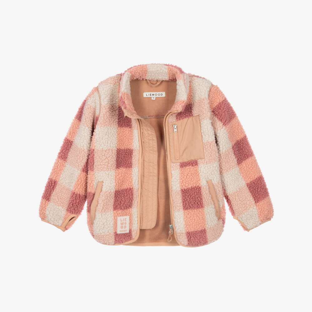 Liewood-Girls Pink Fleece Check Jacket | Childrensalon