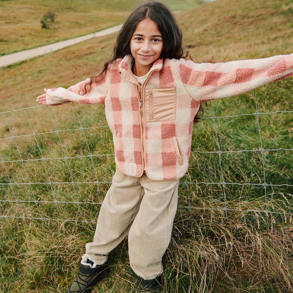 Liewood-Girls Pink Fleece Check Jacket | Childrensalon