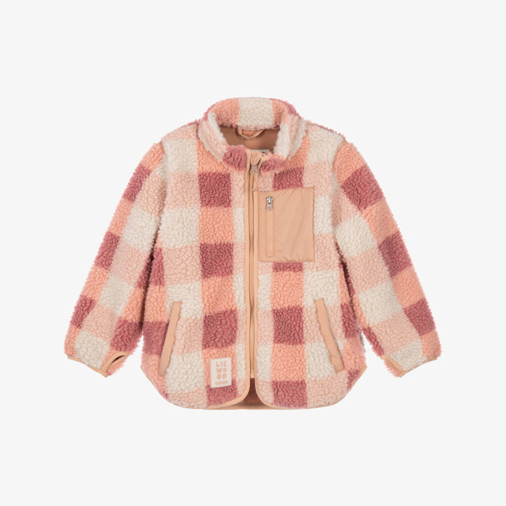 Liewood-Girls Pink Fleece Check Jacket | Childrensalon