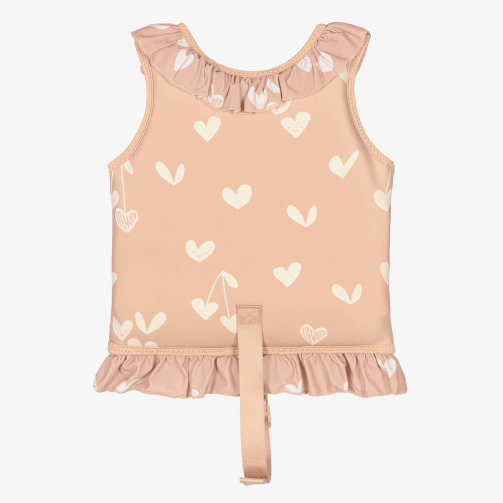 Liewood-Girls Pink Heart Print Float Vest With Frilly Trims | Childrensalon