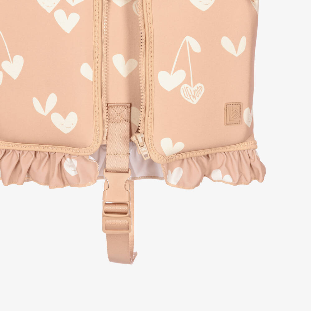 Liewood-Girls Pink Heart Print Float Vest With Frilly Trims | Childrensalon