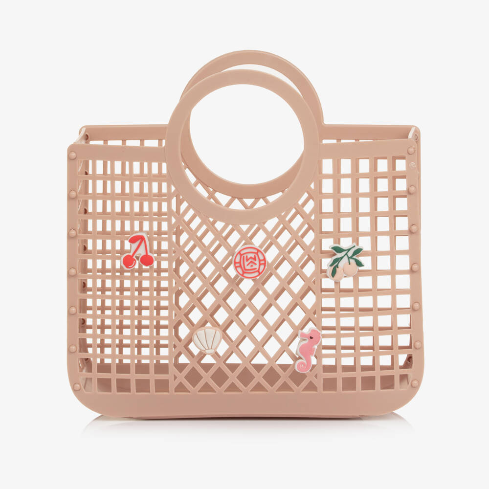 Liewood-Girls Pink Medium Basket Bag with Charms (23cm) | Childrensalon