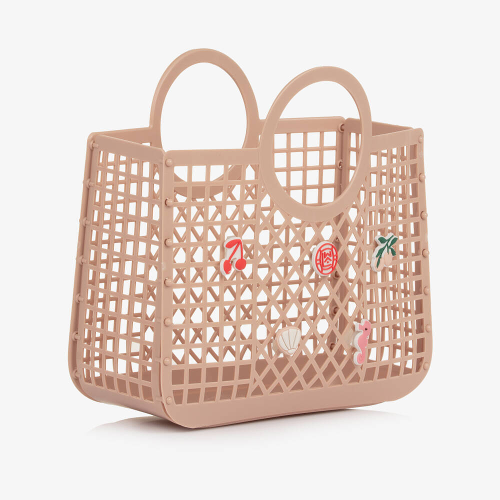 Liewood-Girls Pink Medium Basket Bag with Charms (23cm) | Childrensalon