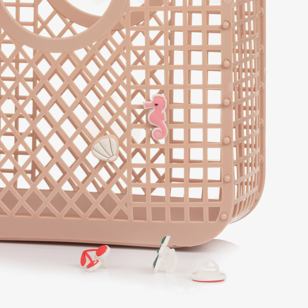 Liewood-Girls Pink Medium Basket Bag with Charms (23cm) | Childrensalon