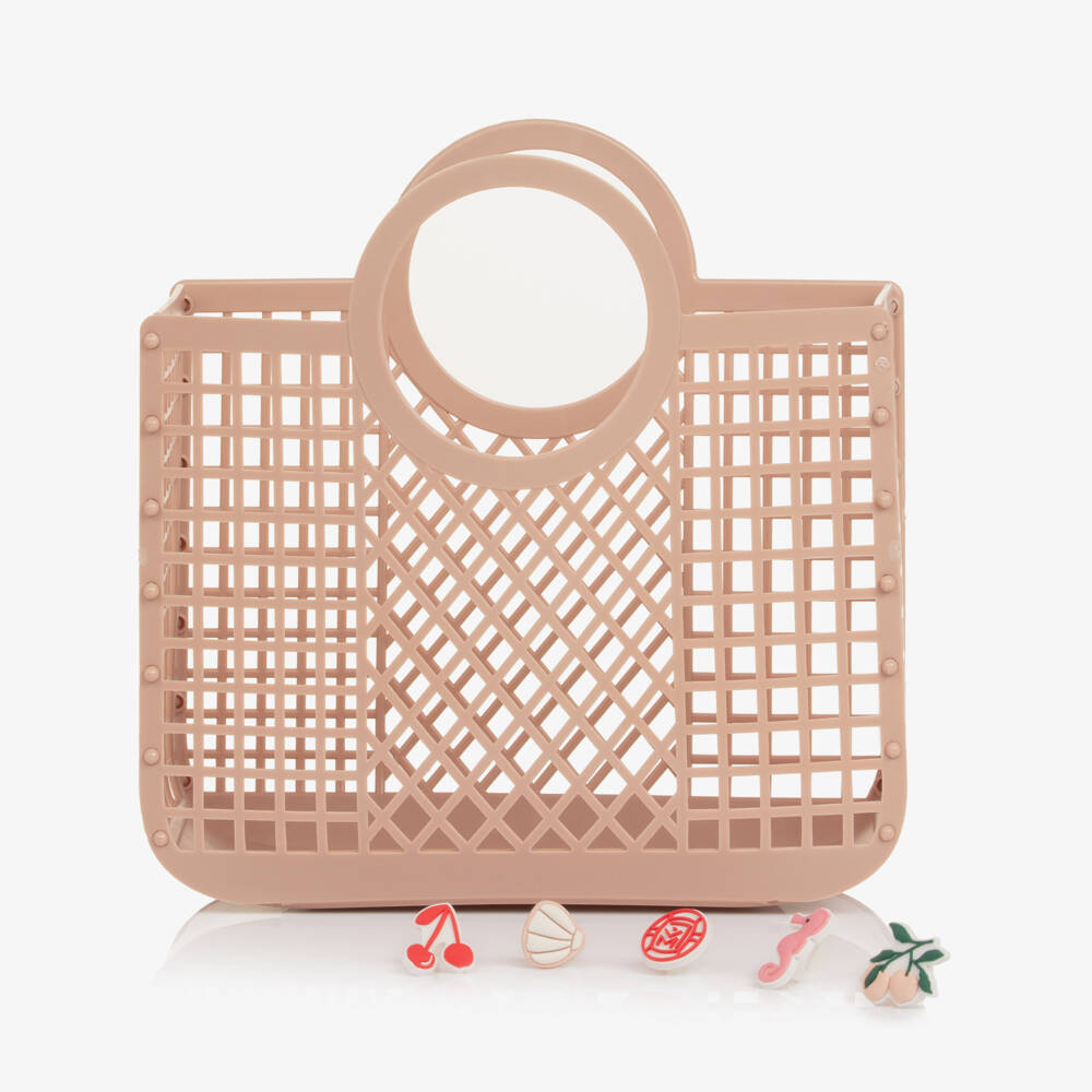 Liewood-Girls Pink Medium Basket Bag with Charms (23cm) | Childrensalon