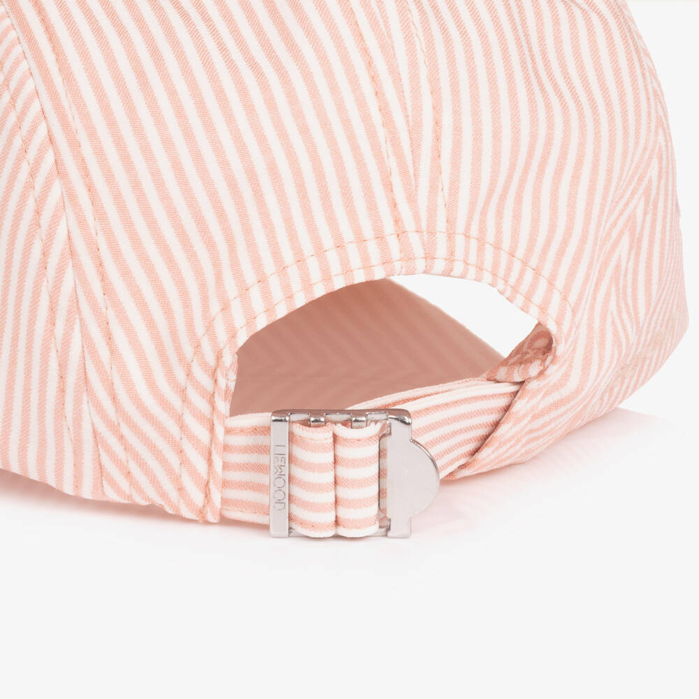 Liewood-Girls Pink Striped Cap with Happy Peach Motif | Childrensalon