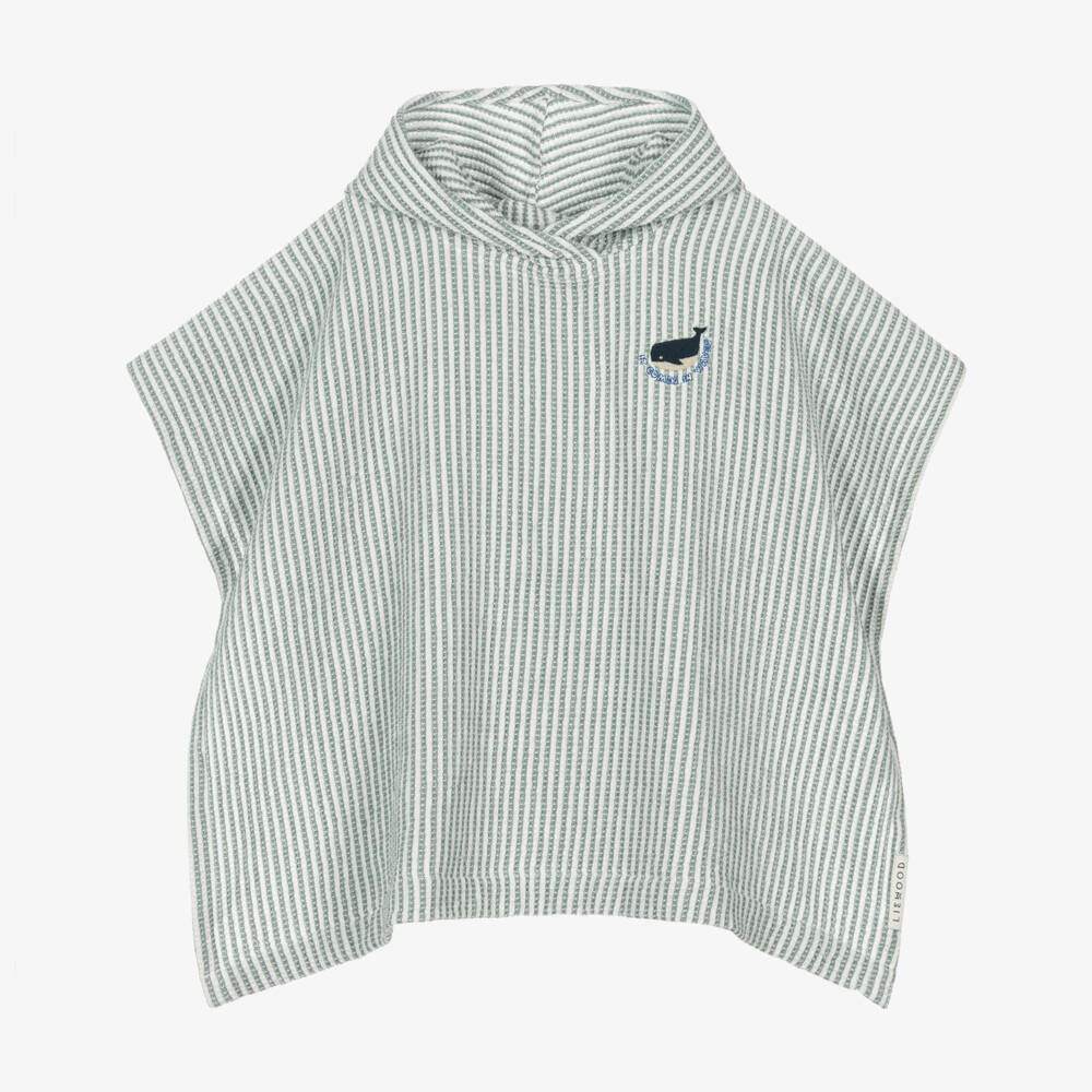 Liewood-Green Striped Cotton Hooded Poncho Towel | Childrensalon