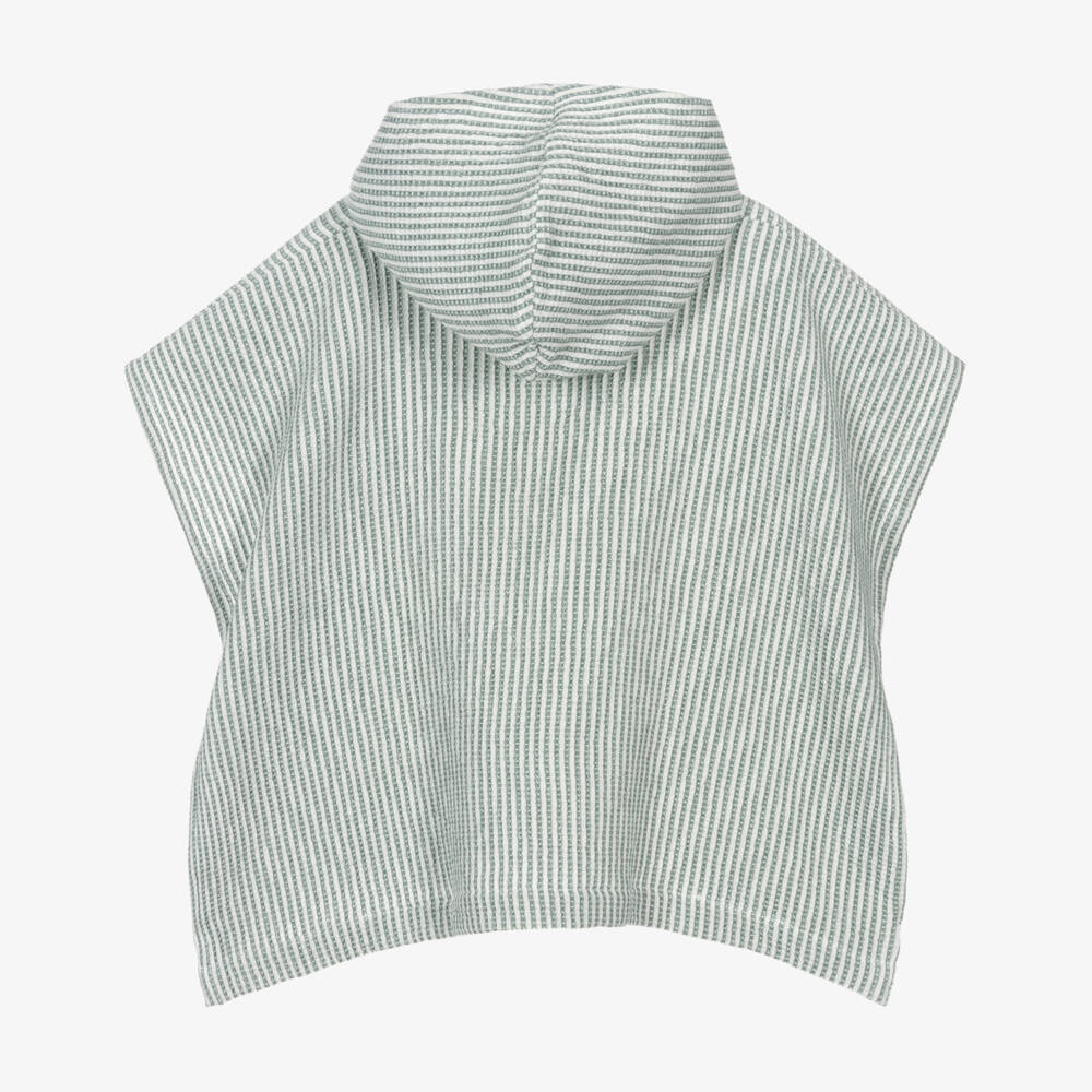 Liewood-Зеленое полосатое пончо-полотенце из хлопка с капюшоном | Childrensalon