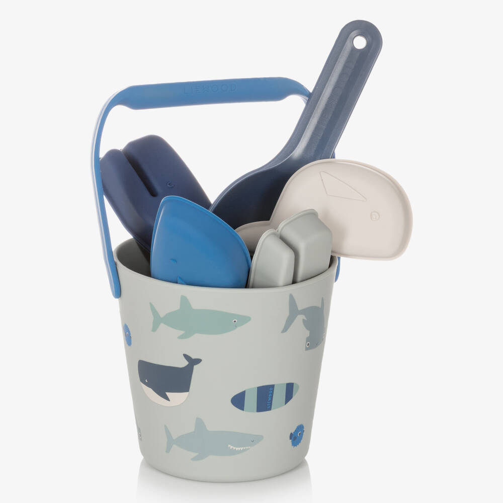 Liewood-Grey & Blue Shark Beach Set (15cm) | Childrensalon