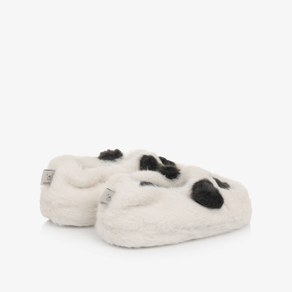 Liewood-Ivory Faux Fur Panda Slippers | Childrensalon