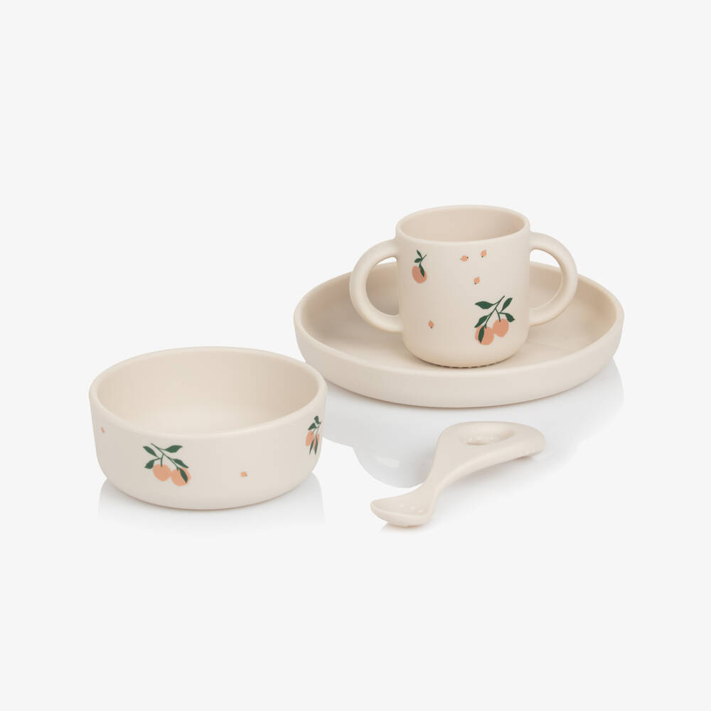 Liewood-مجموعة أدوات مائدة سيليكون لون عاجي خوخي (4 قطع) | Childrensalon