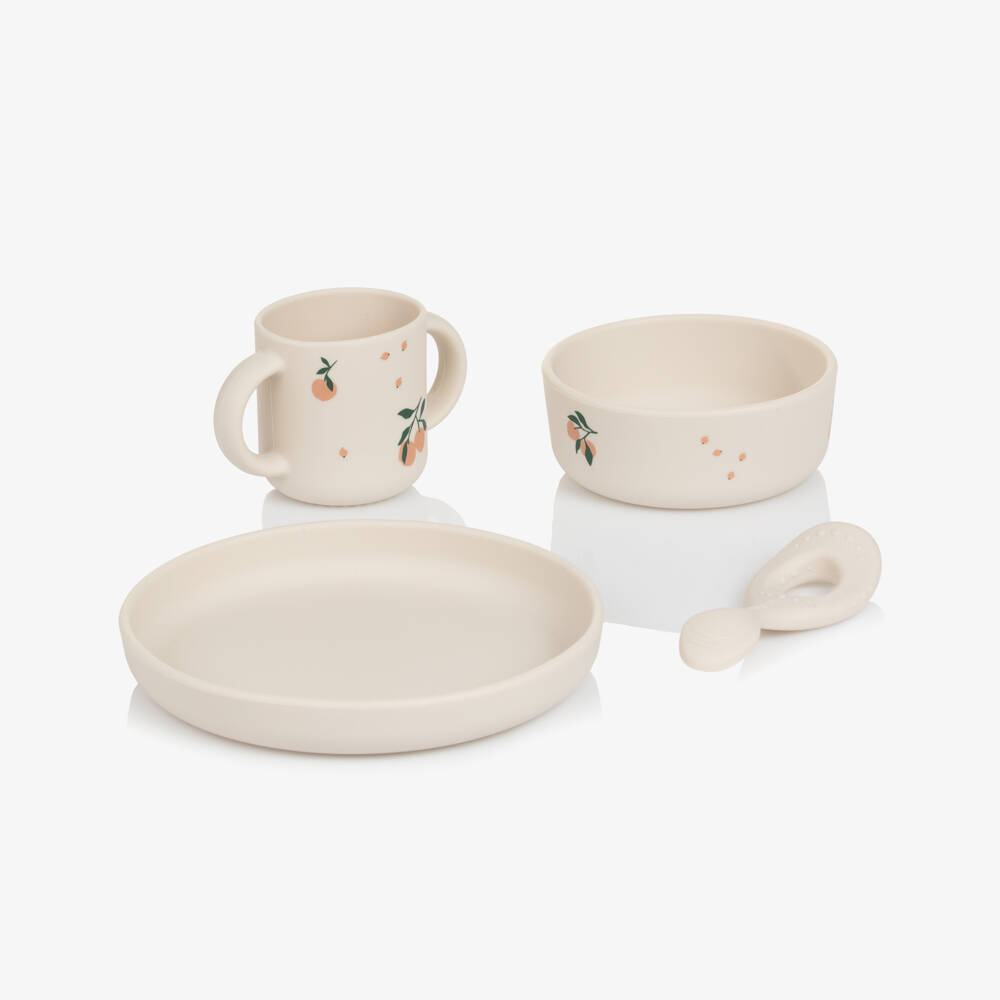 Liewood-مجموعة أدوات مائدة سيليكون لون عاجي خوخي (4 قطع) | Childrensalon