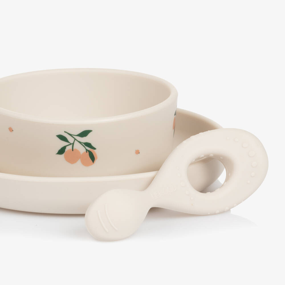 Liewood-مجموعة أدوات مائدة سيليكون لون عاجي خوخي (4 قطع) | Childrensalon