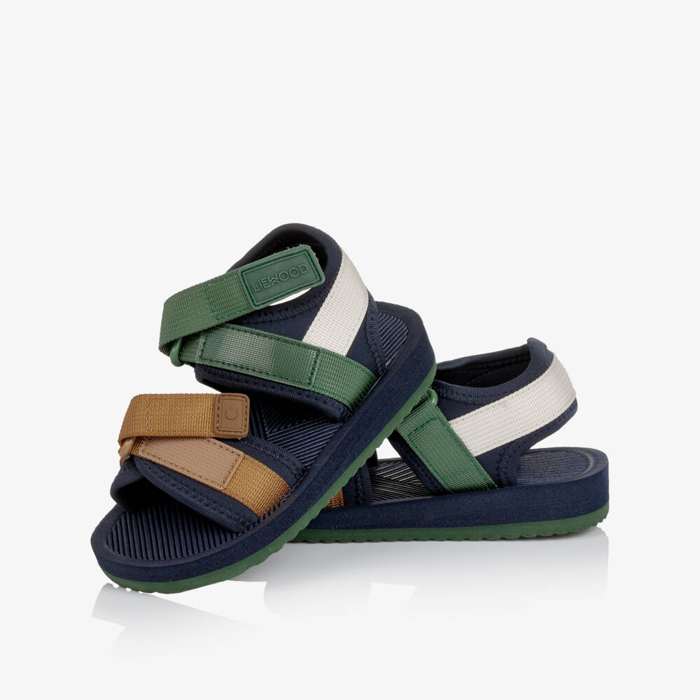 Liewood-Navy Blue Velcro Sandals with Colourblock Straps | Childrensalon