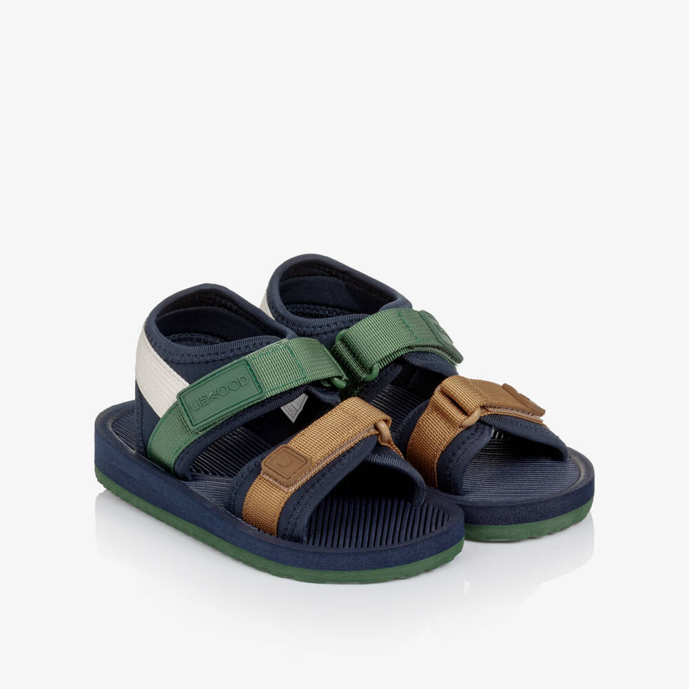 Liewood-Navy Blue Velcro Sandals with Colourblock Straps | Childrensalon
