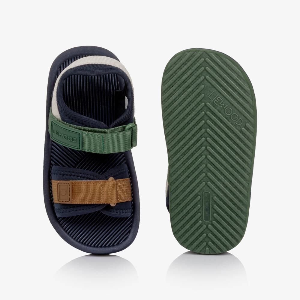 Liewood-Navy Blue Velcro Sandals with Colourblock Straps | Childrensalon