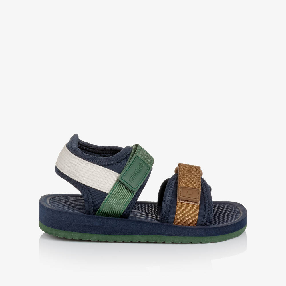 Liewood-Navy Blue Velcro Sandals with Colourblock Straps | Childrensalon