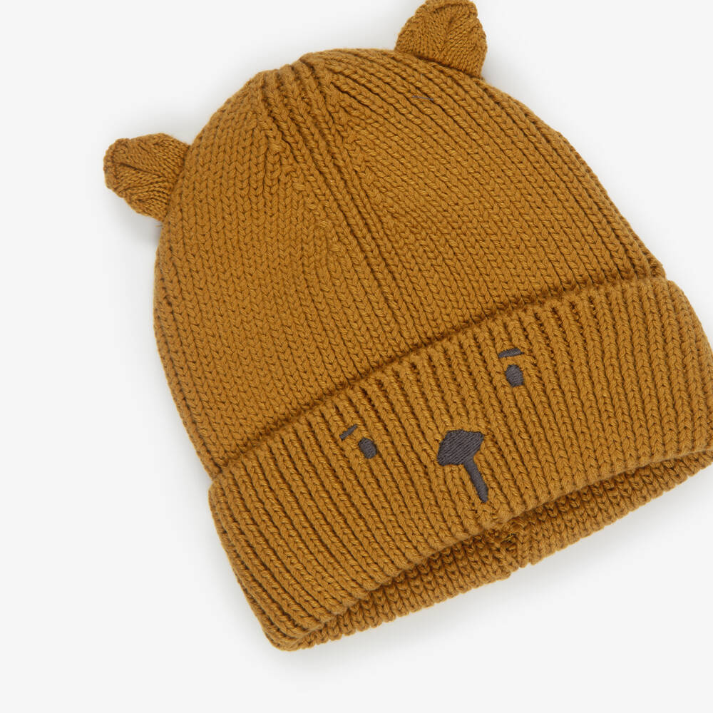 Liewood-Organic Cotton Beanie Hat with Bear Embroidery | Childrensalon