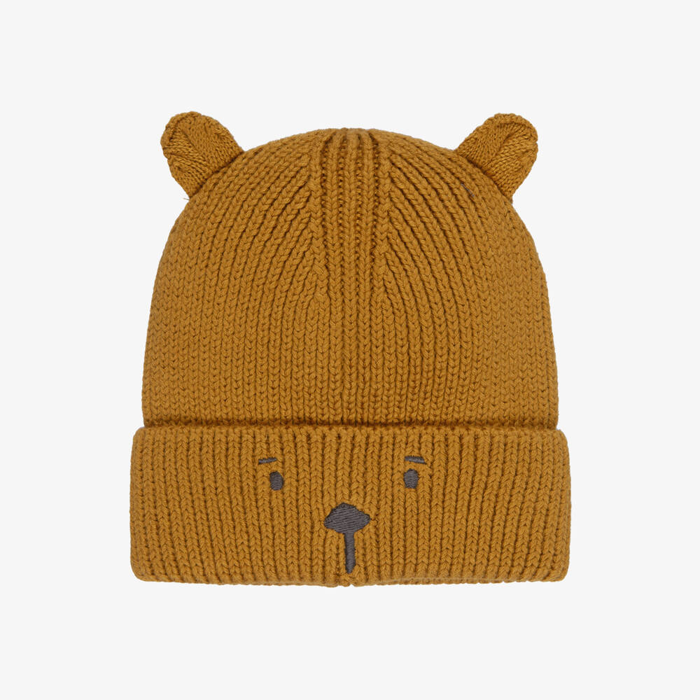 Liewood-Organic Cotton Beanie Hat with Bear Embroidery | Childrensalon
