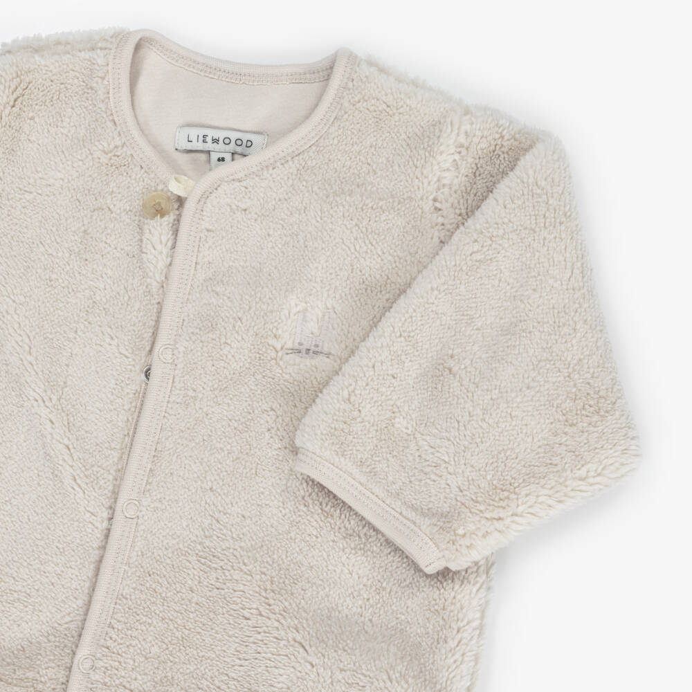 Liewood-Pale Beige Plush Fleece Pramsuit | Childrensalon