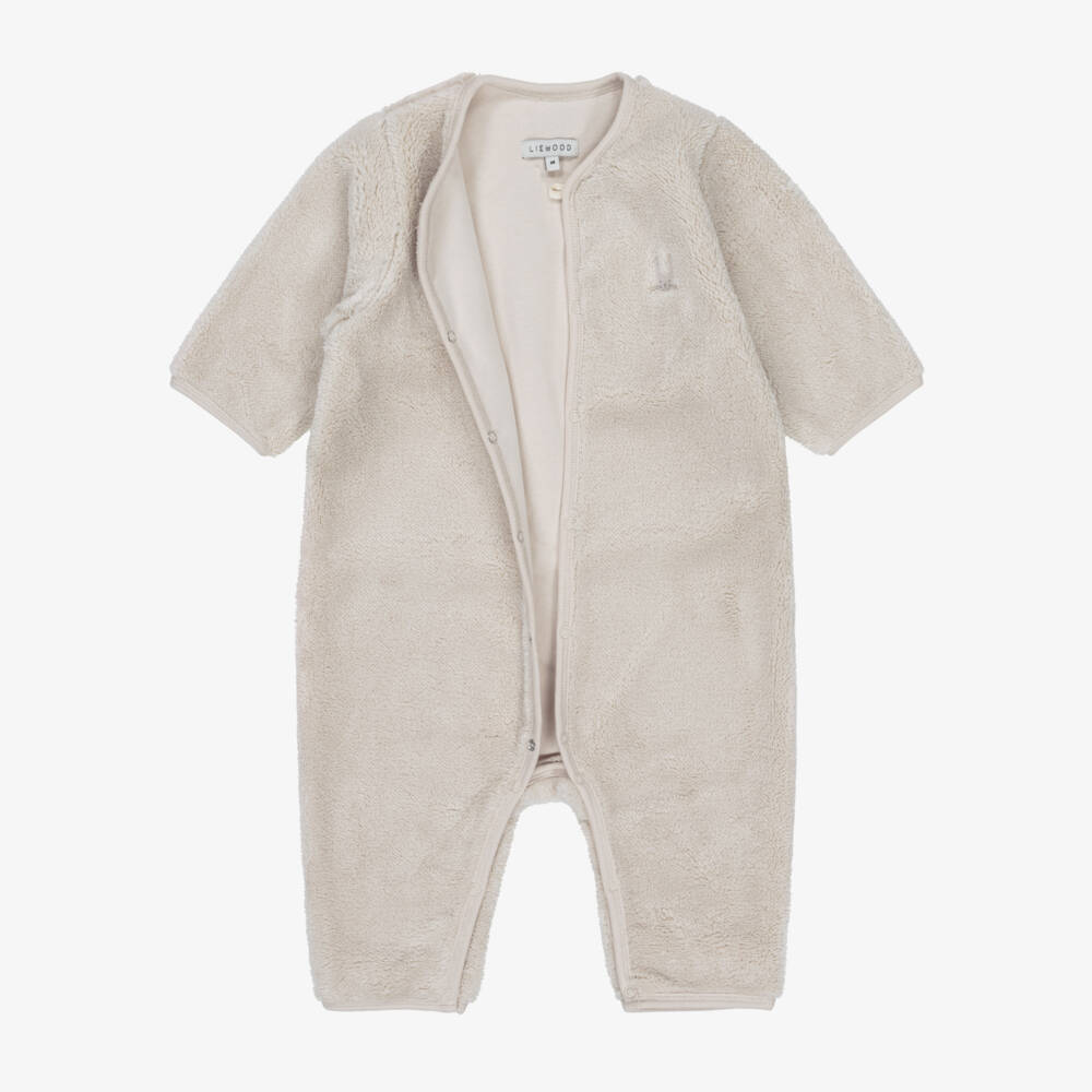 Liewood-Pale Beige Plush Fleece Pramsuit | Childrensalon
